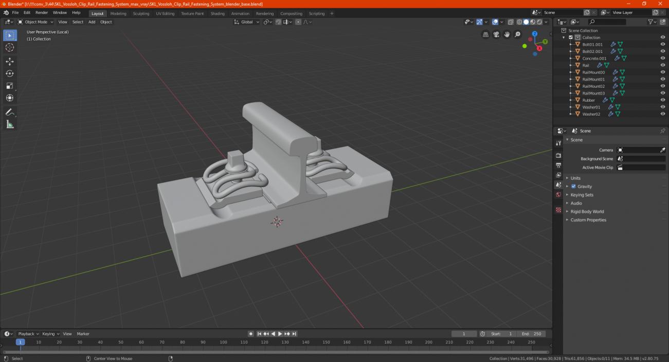 3D SKL Vossloh Clip Rail Fastening System model