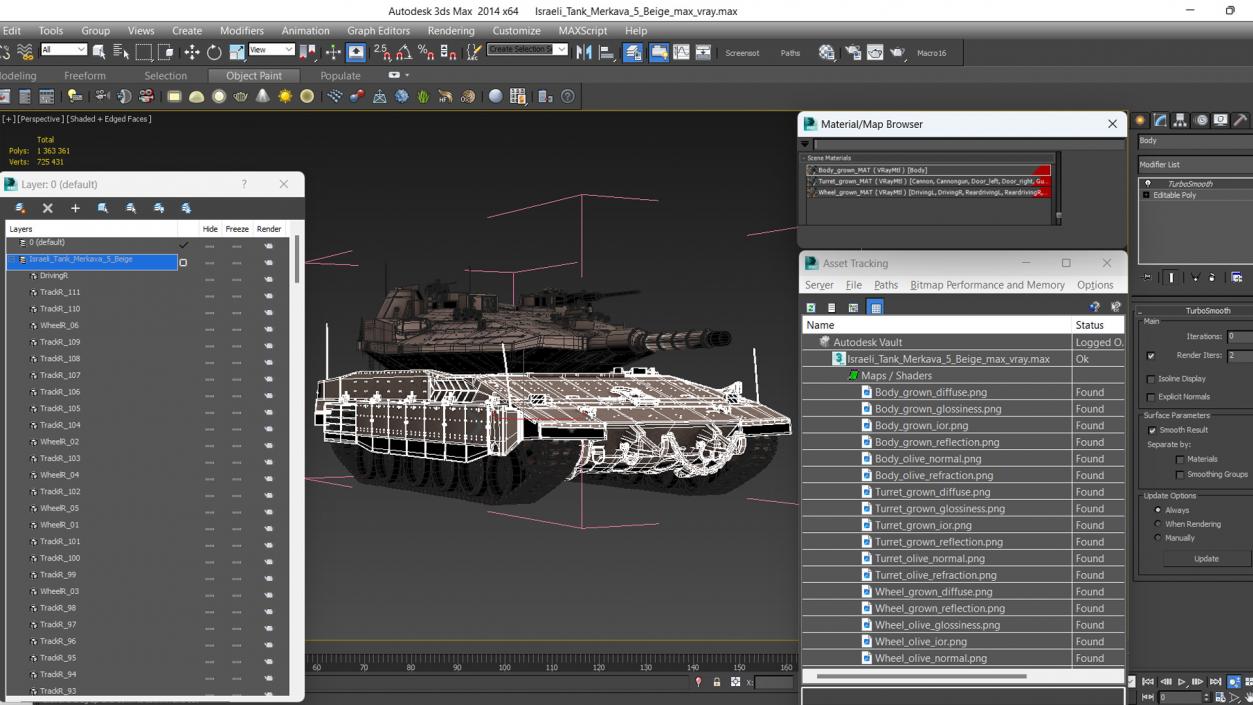 3D Israeli Tank Merkava 5 Beige model