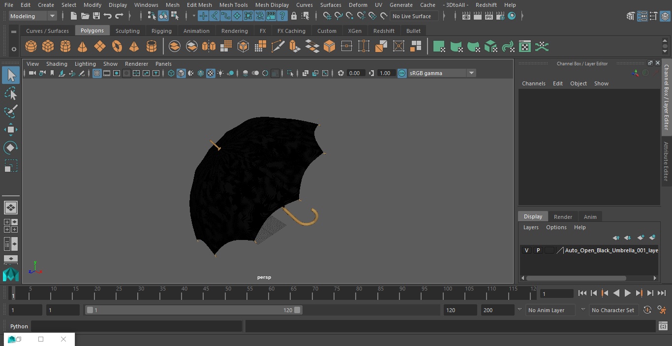 Auto Open Black Umbrella 3D model