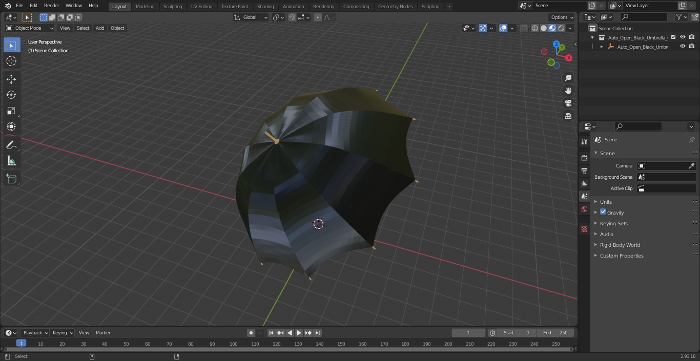 Auto Open Black Umbrella 3D model