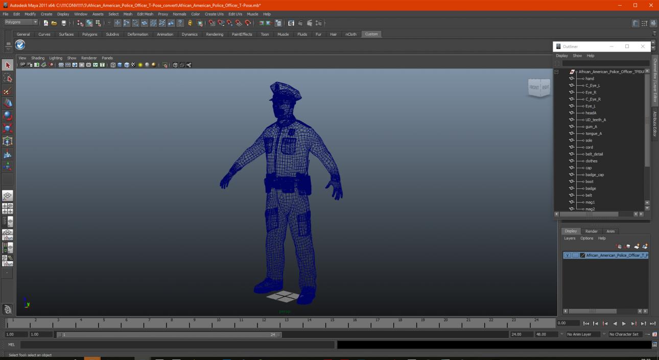 3D African American Police Officer T-Pose model