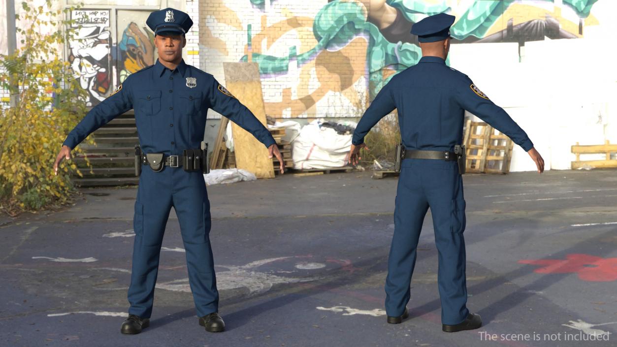 3D African American Police Officer T-Pose model