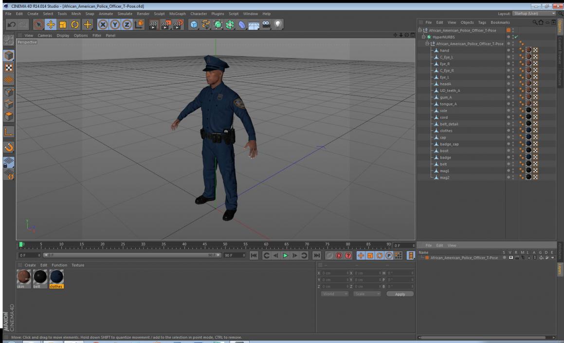 3D African American Police Officer T-Pose model