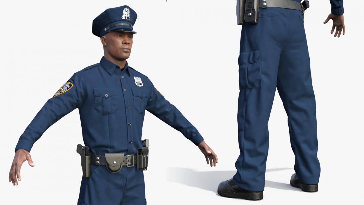 3D African American Police Officer T-Pose model