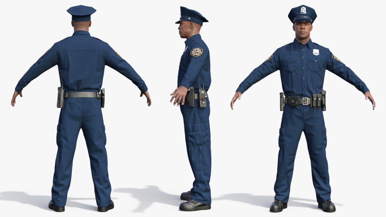 3D African American Police Officer T-Pose model