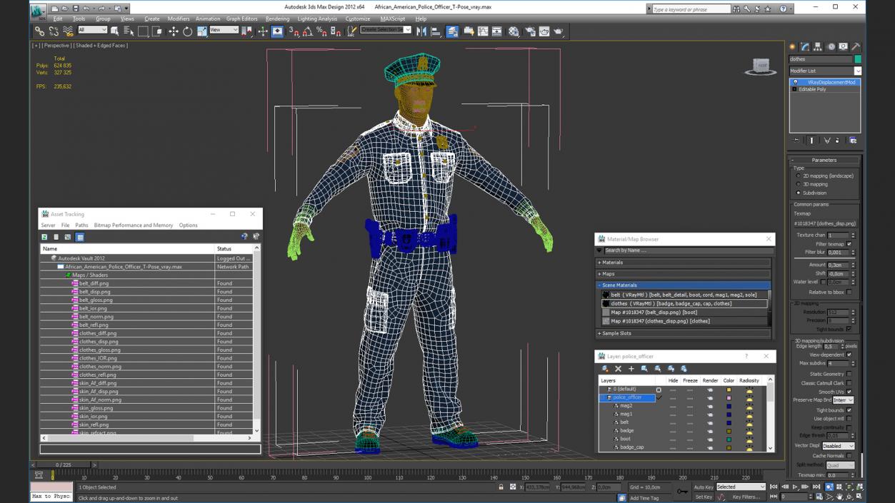 3D African American Police Officer T-Pose model