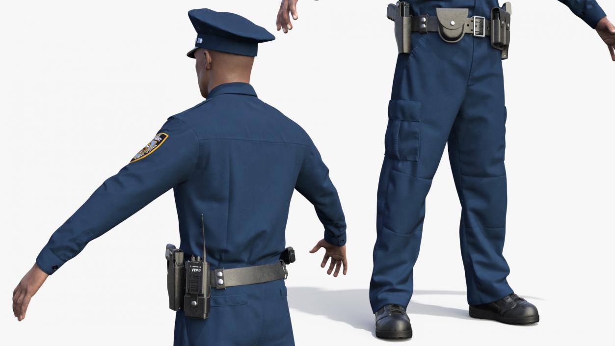 3D African American Police Officer T-Pose model