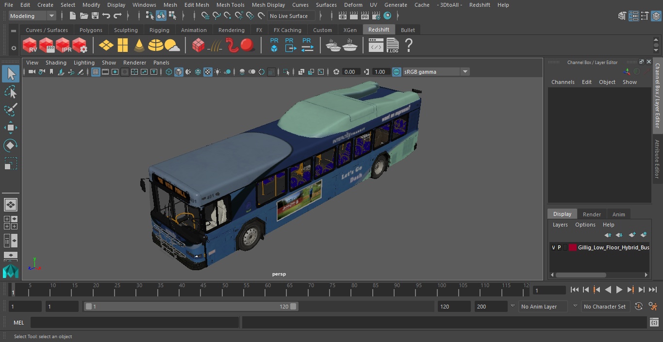 3D Gillig Low Floor Hybrid Bus Intercity Blue Simple Interior(1)