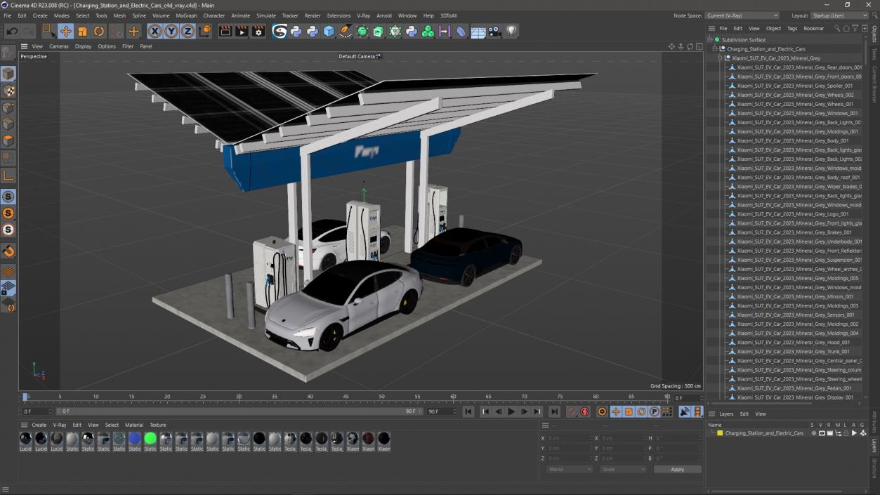 Charging Station and Electric Cars 3D model