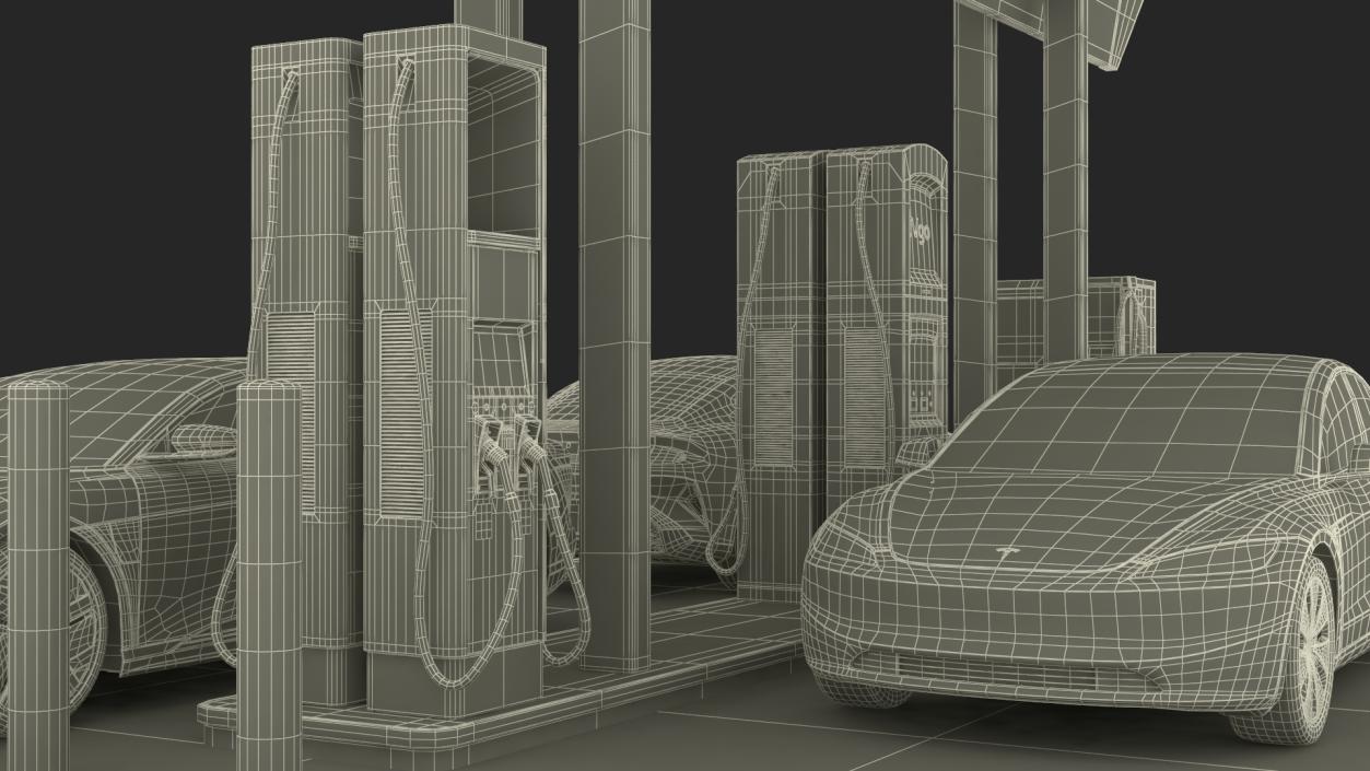 Charging Station and Electric Cars 3D model