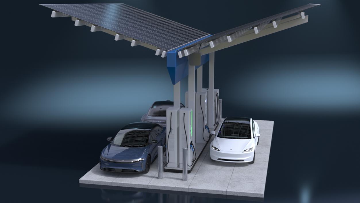 Charging Station and Electric Cars 3D model