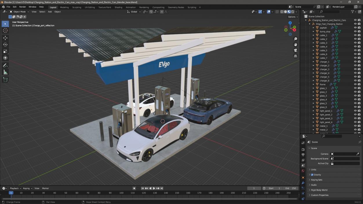 Charging Station and Electric Cars 3D model