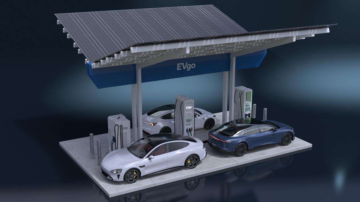 Charging Station and Electric Cars 3D model