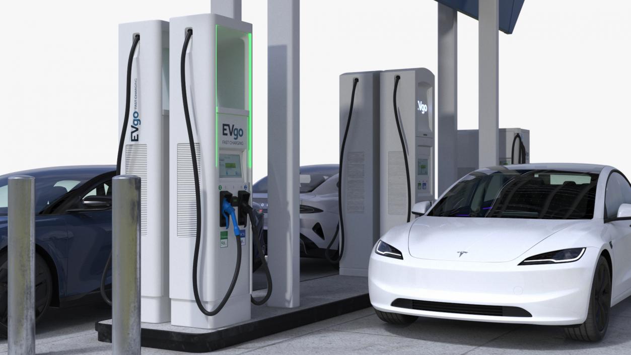 Charging Station and Electric Cars 3D model