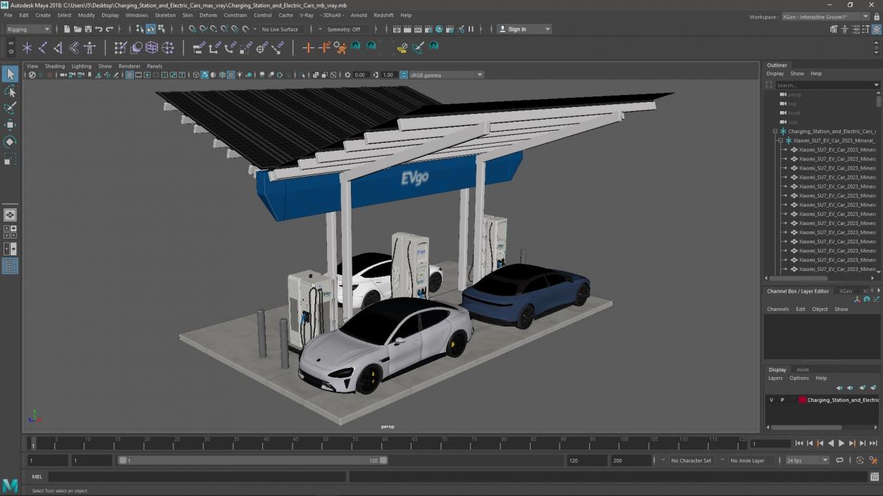 Charging Station and Electric Cars 3D model