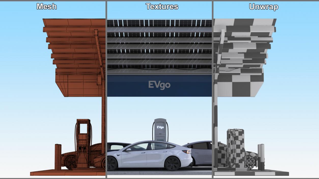 Charging Station and Electric Cars 3D model