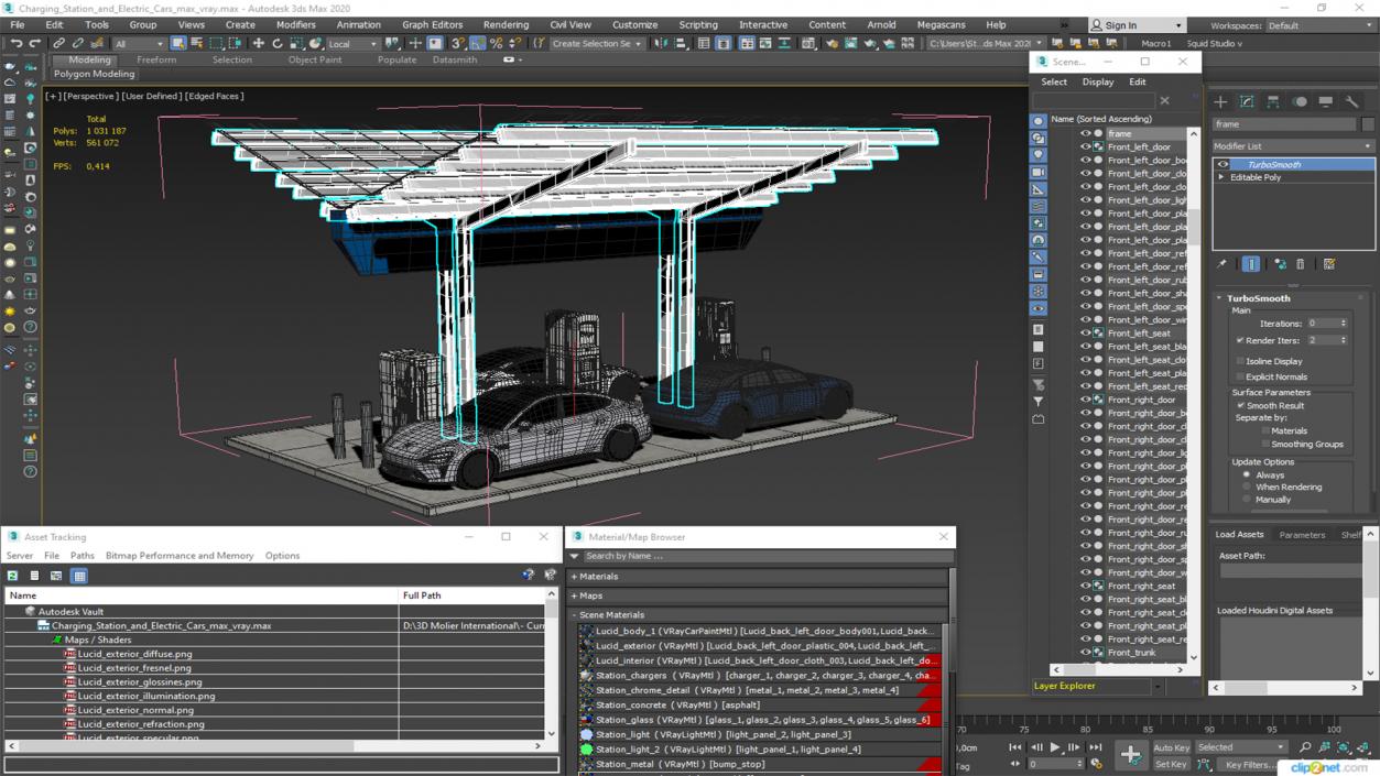 Charging Station and Electric Cars 3D model