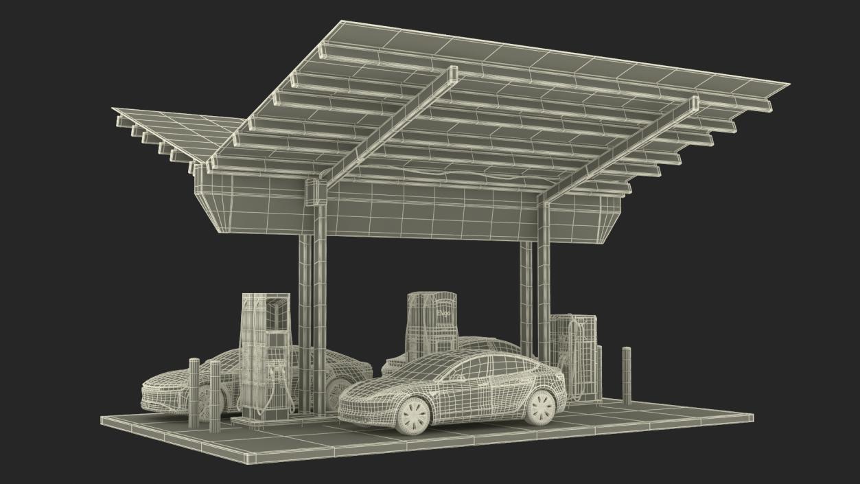 Charging Station and Electric Cars 3D model