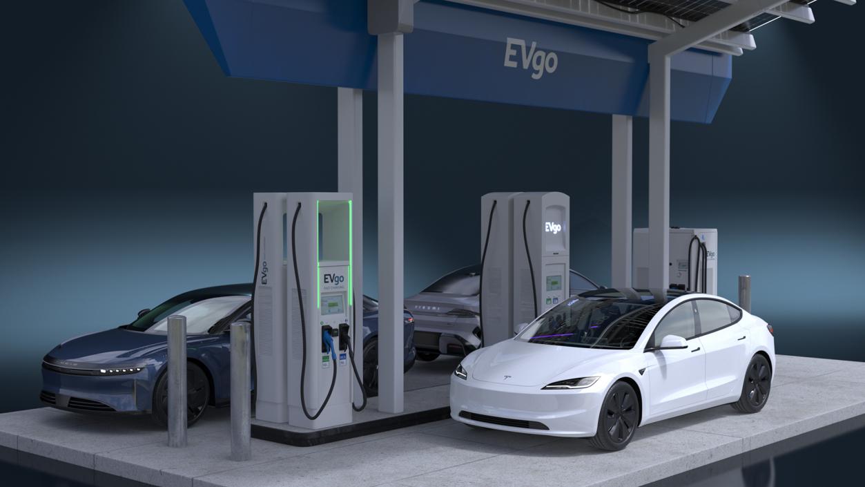 Charging Station and Electric Cars 3D model