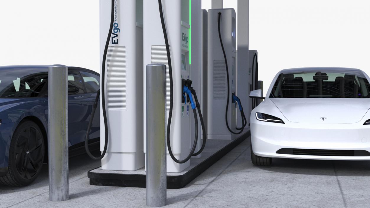 Charging Station and Electric Cars 3D model