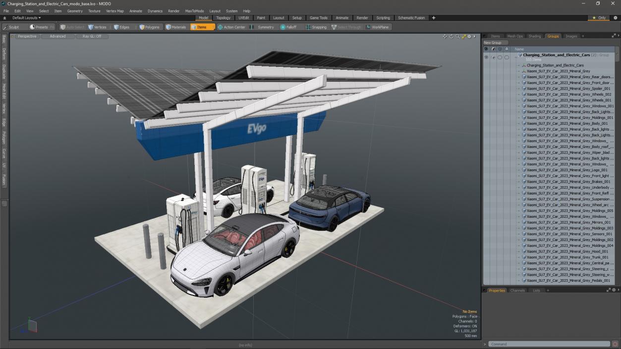 Charging Station and Electric Cars 3D model