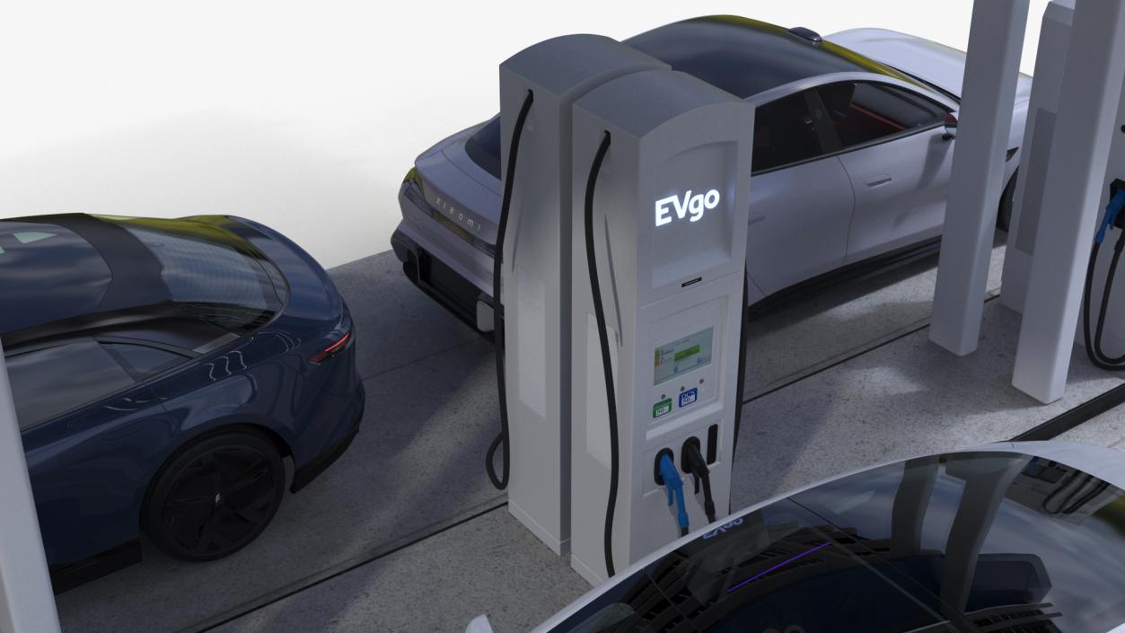 Charging Station and Electric Cars 3D model