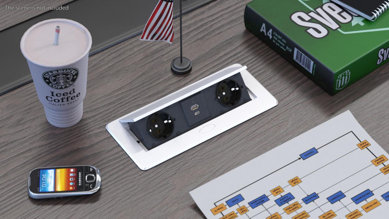 Desktop Power Strip 2 EU Plugs USB Grey 3D model