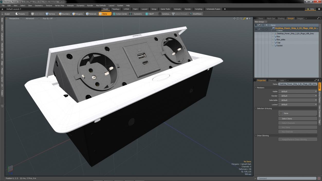 Desktop Power Strip 2 EU Plugs USB Grey 3D model