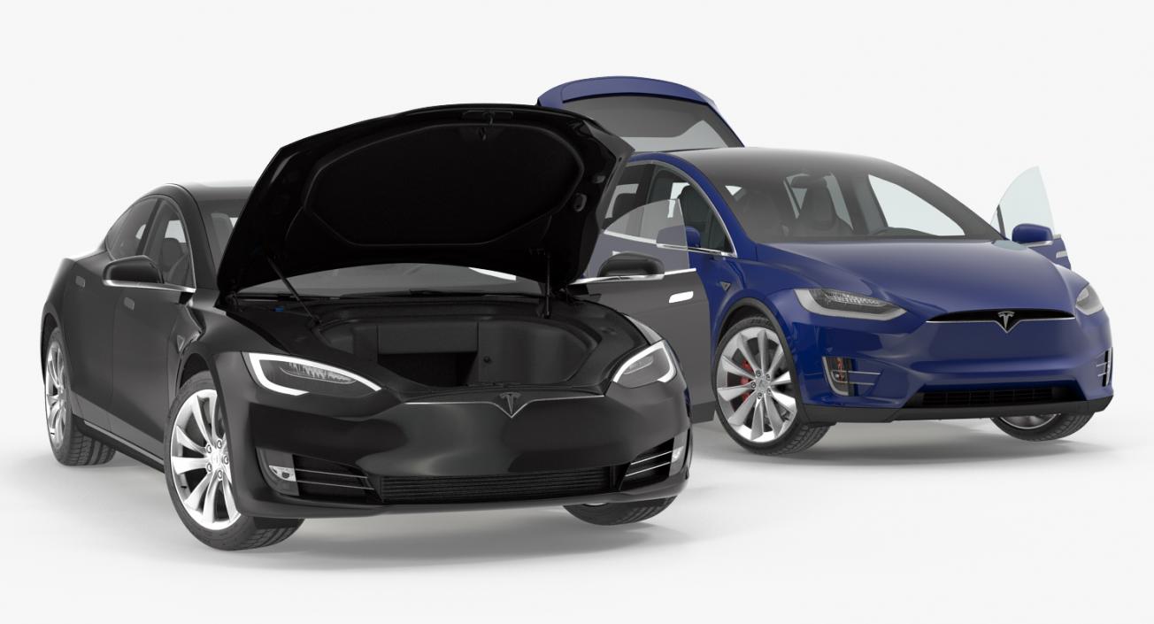 3D Tesla Rigged Cars Collection model