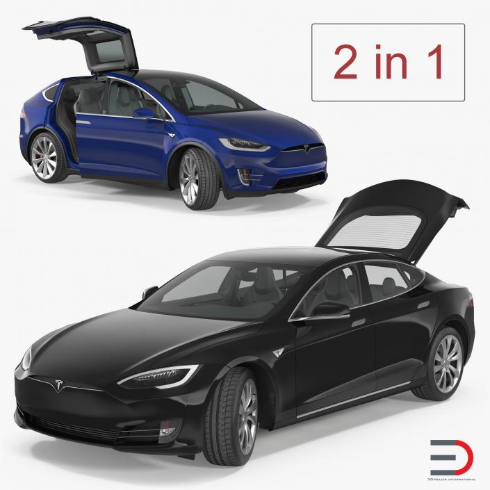 3D Tesla Rigged Cars Collection model