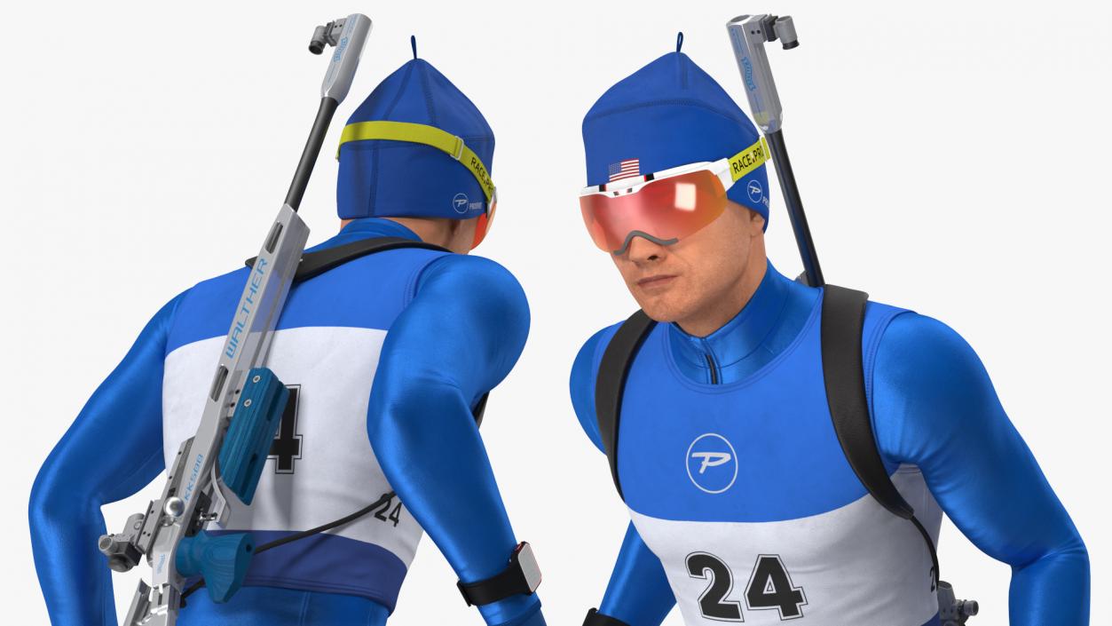 3D Biathlete Fully Equipped USA Team Running Pose