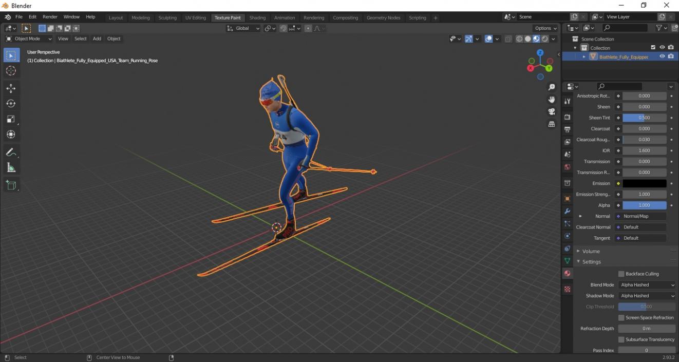 3D Biathlete Fully Equipped USA Team Running Pose