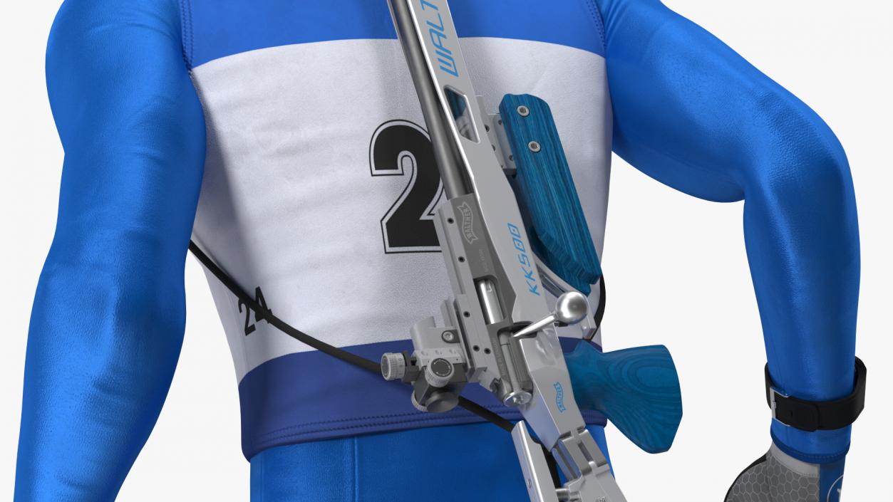 3D Biathlete Fully Equipped USA Team Running Pose