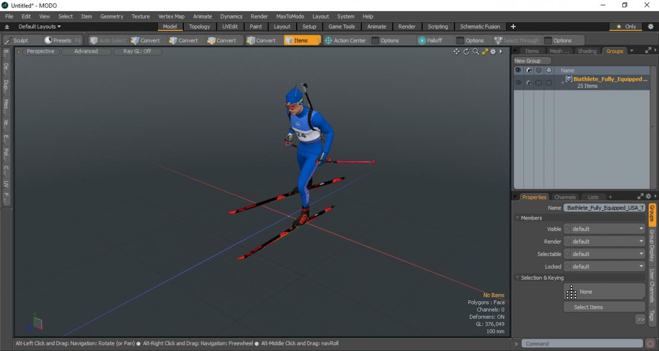 3D Biathlete Fully Equipped USA Team Running Pose