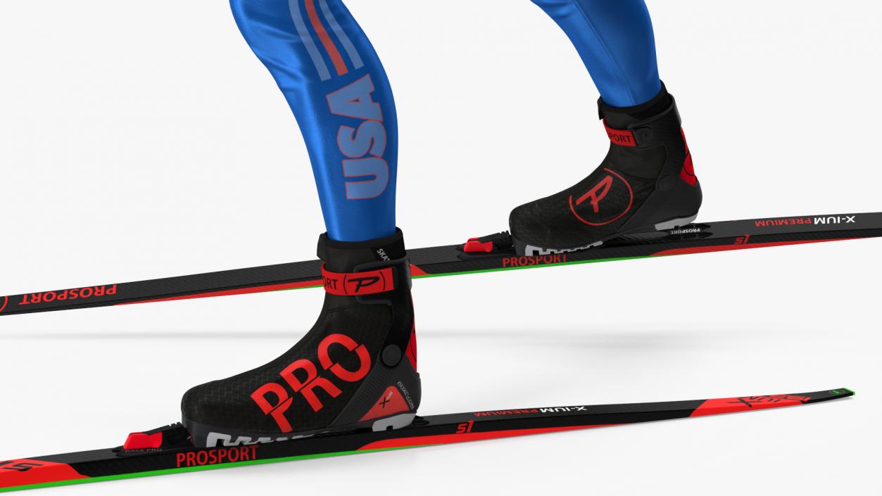 3D Biathlete Fully Equipped USA Team Running Pose