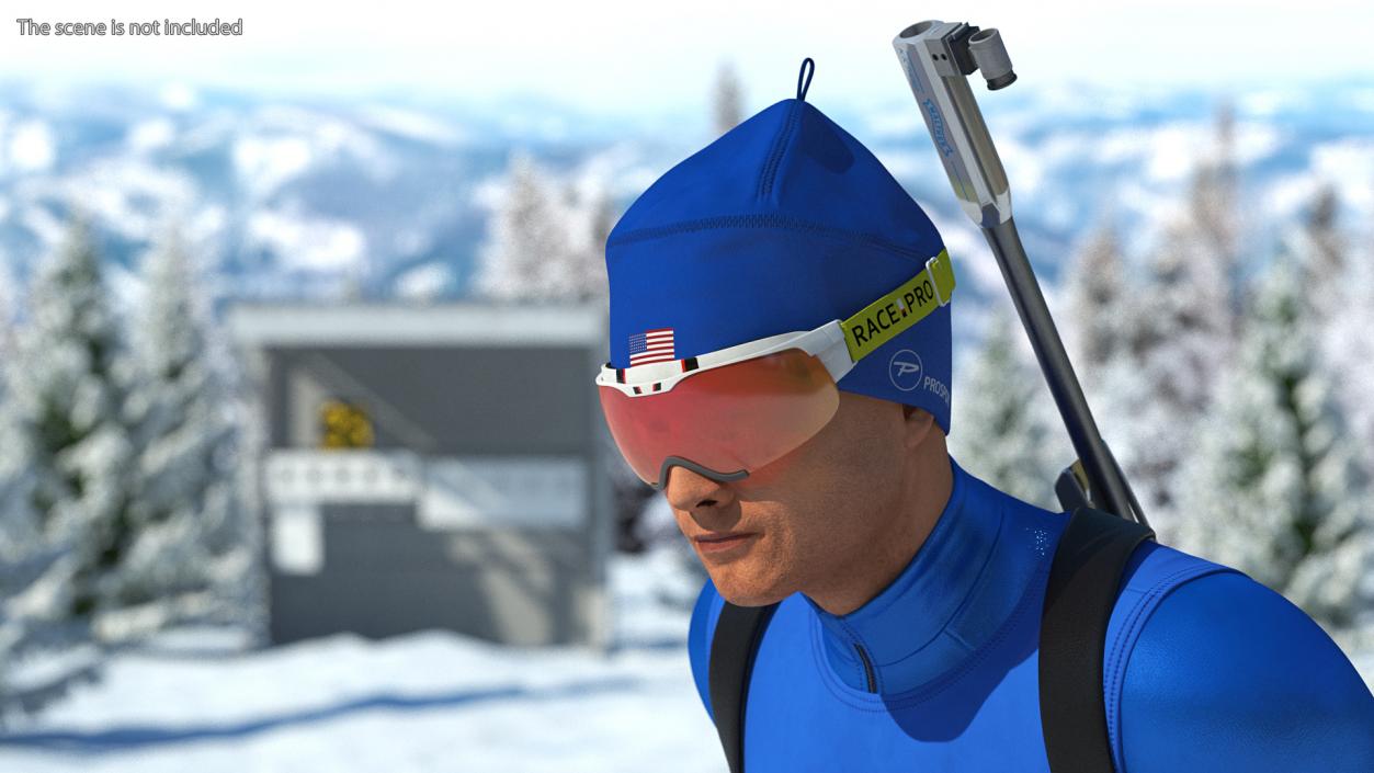 3D Biathlete Fully Equipped USA Team Running Pose