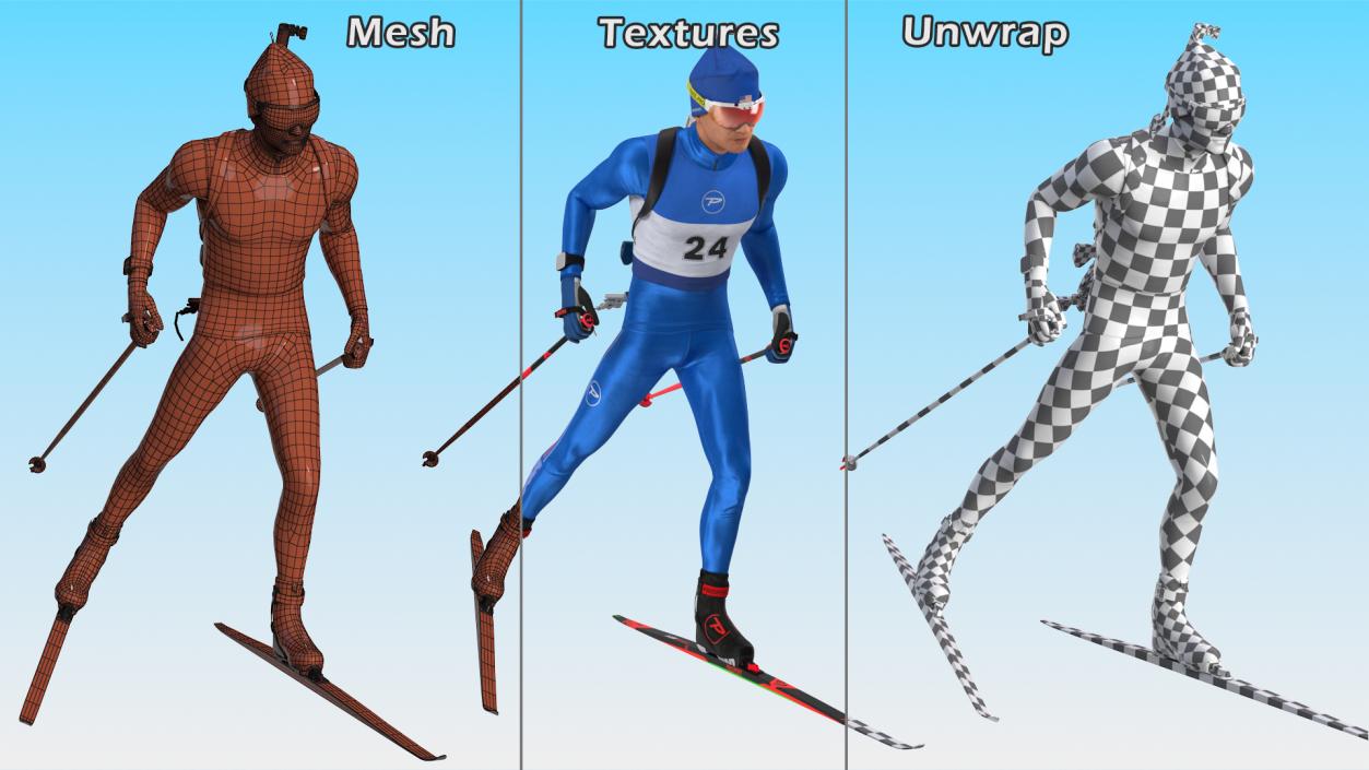 3D Biathlete Fully Equipped USA Team Running Pose