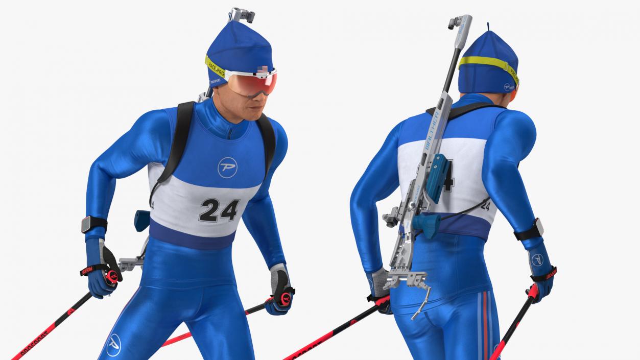 3D Biathlete Fully Equipped USA Team Running Pose