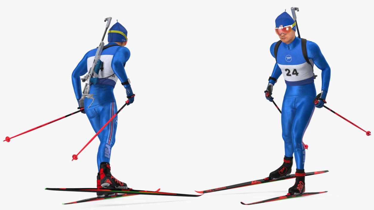 3D Biathlete Fully Equipped USA Team Running Pose