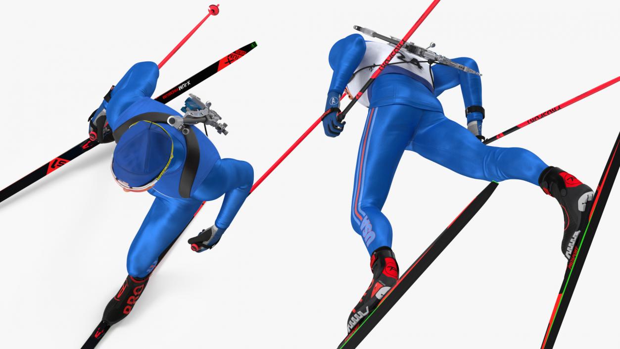 3D Biathlete Fully Equipped USA Team Running Pose