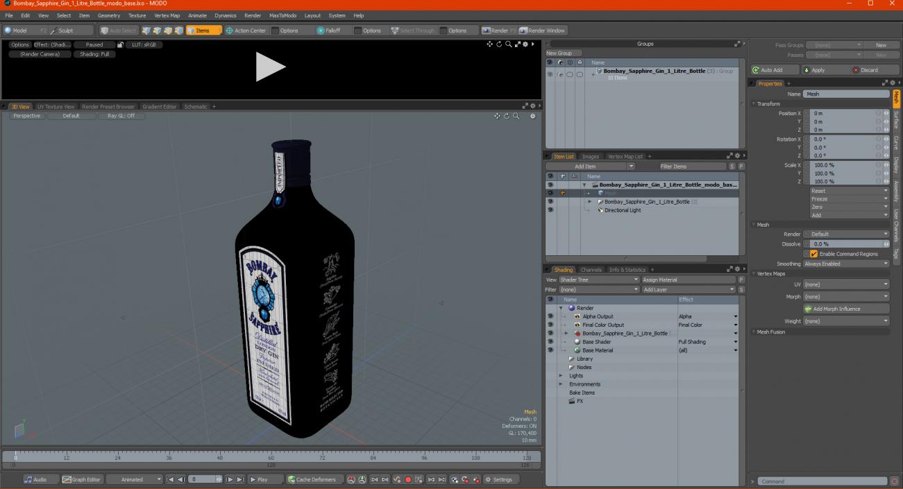 Bombay Sapphire Gin 1 Litre Bottle 3D model