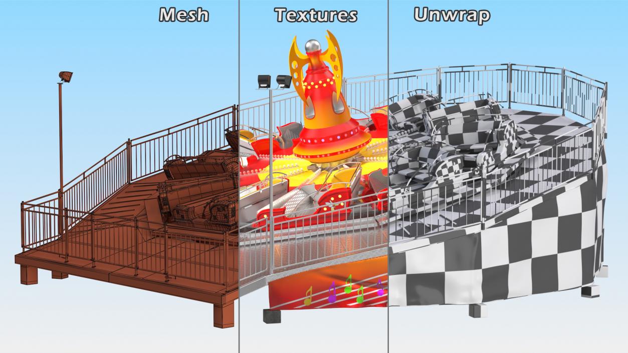 3D Flat Ride Theme Park Attraction Rigged model