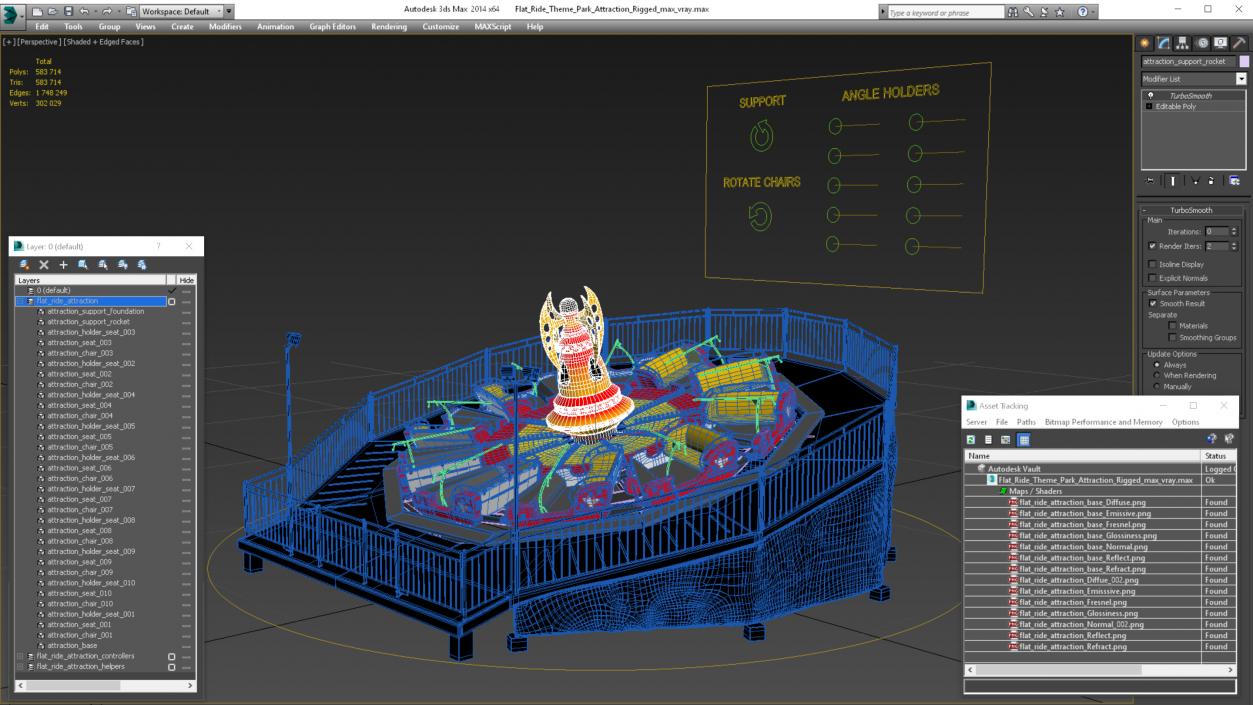 3D Flat Ride Theme Park Attraction Rigged model