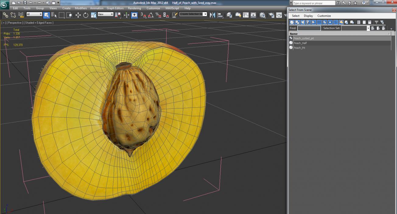 3D Half of Peach with Seed model