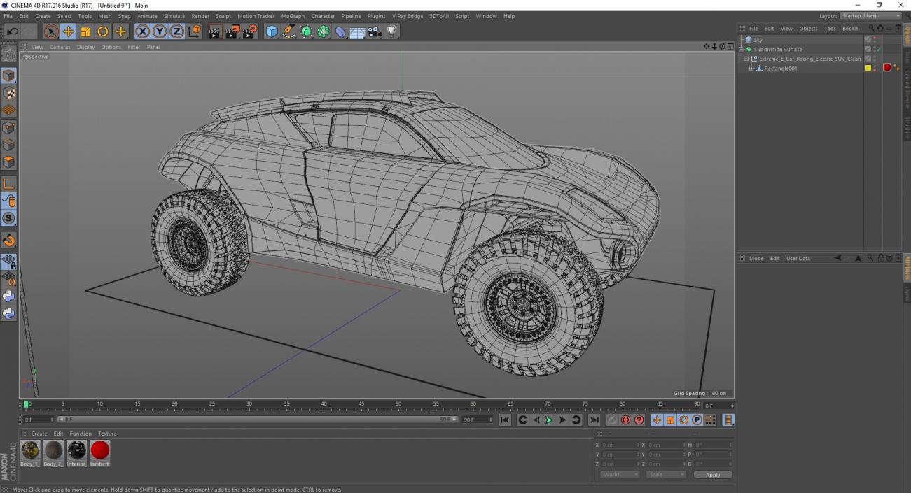 3D model Extreme E Car Racing Electric SUV Dirty Rigged for Cinema 4D