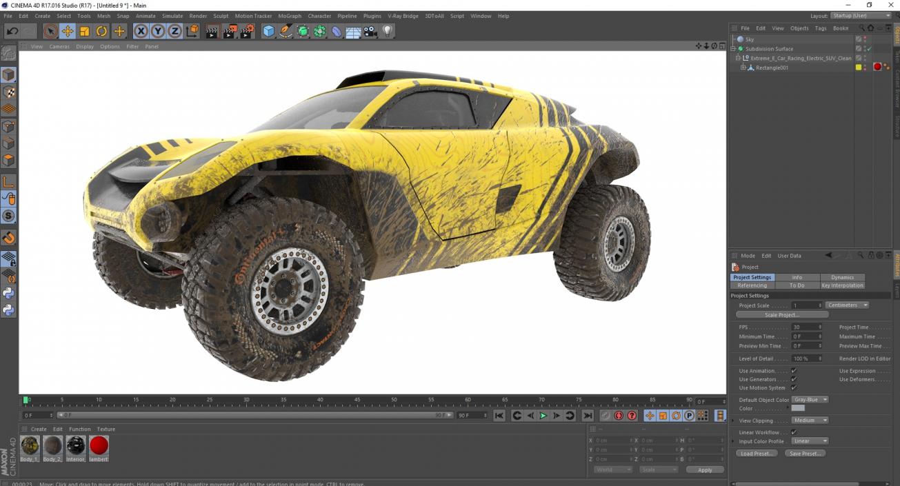 3D model Extreme E Car Racing Electric SUV Dirty Rigged for Cinema 4D