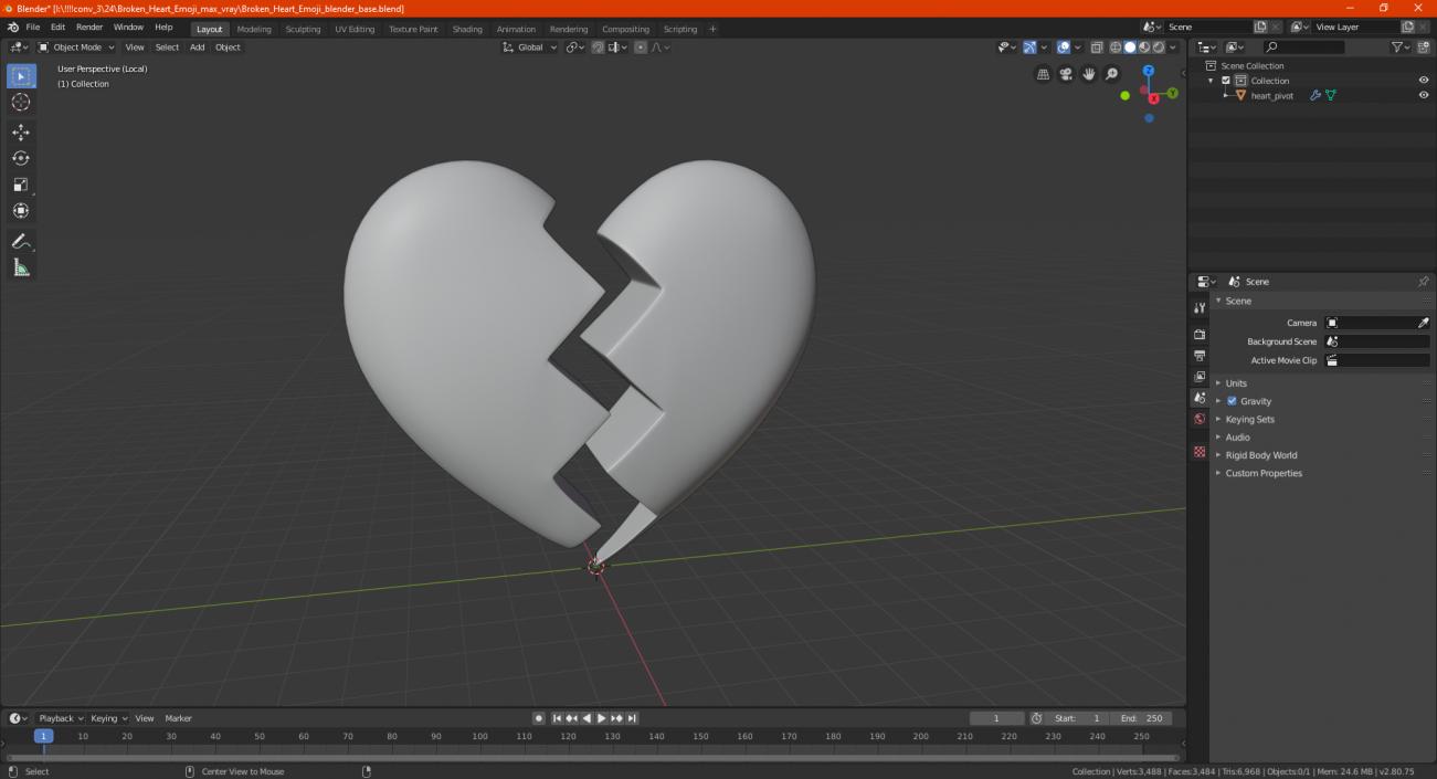 3D Broken Heart Emoji model