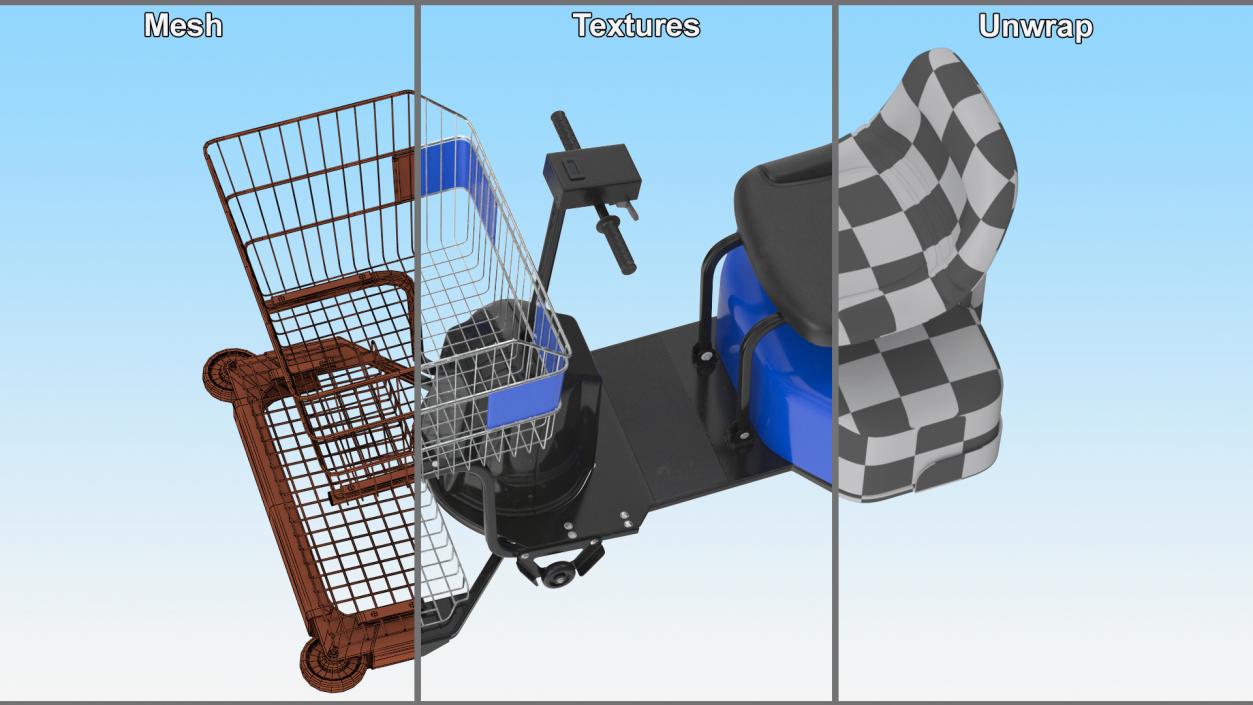 3D Electric Grocery Scooter New Blue model