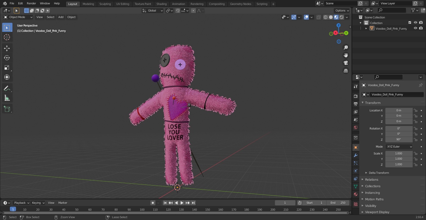 Voodoo Doll Pink Funny 3D