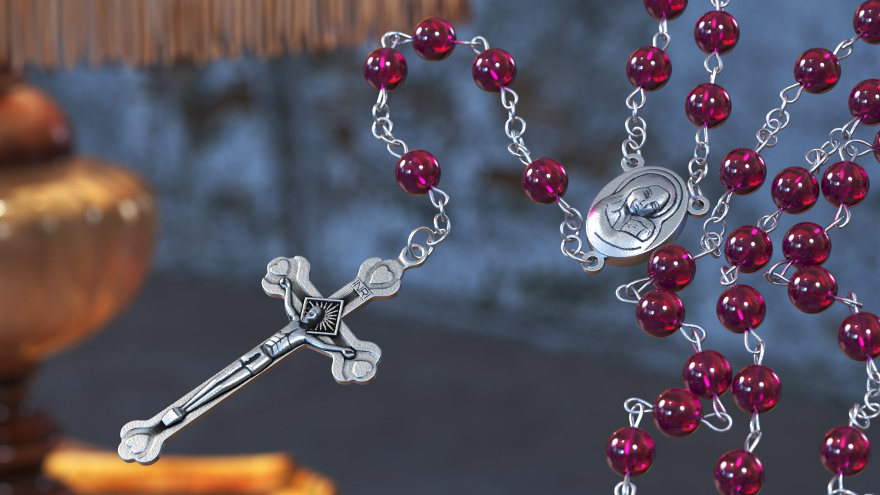 3D model Rosary Beads with Crucifix Red